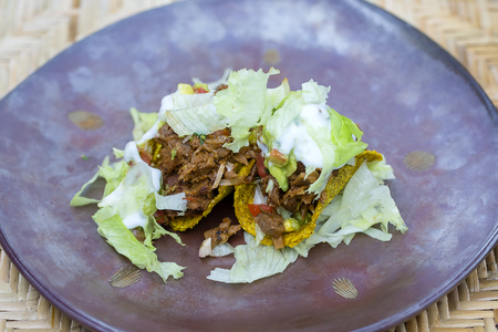 Vegan jackfruit tacos in a cafe in Bali, Indonesia . Close upの写真素材