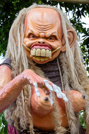UBUD, BALI, INDONESIA - MARCH 20, 2015 : Impresive hand made structure, Ogoh-ogoh statue built for the Ngrupuk parade, which takes place on the even of Nyepi day in Bali island, Indonesia, close upのeditorial素材