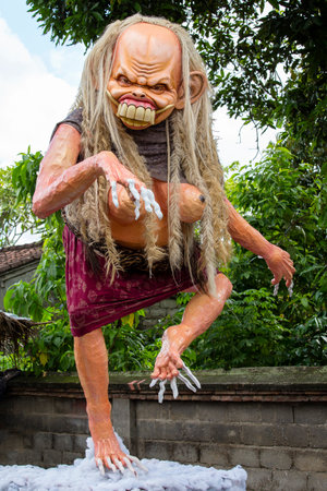 UBUD, BALI, INDONESIA - MARCH 20, 2015 : Impresive hand made structure, Ogoh-ogoh statue built for the Ngrupuk parade, which takes place on the even of Nyepi day in Bali island, Indonesia, close upのeditorial素材