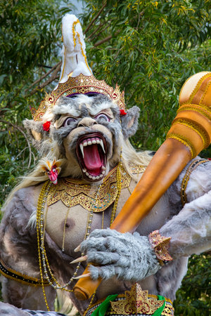 UBUD, BALI, INDONESIA - MARCH 20, 2015 : Impresive hand made structure, Ogoh-ogoh statue built for the Ngrupuk parade, which takes place on the even of Nyepi day in Bali island, Indonesia, close upのeditorial素材
