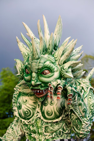 UBUD, BALI, INDONESIA - MARCH 20, 2015 : Impresive hand made structure, Ogoh-ogoh statue built for the Ngrupuk parade, which takes place on the even of Nyepi day in Bali island, Indonesia, close upのeditorial素材