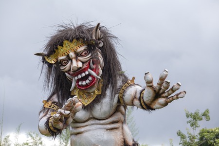 Impresive hand made structure, Ogoh-ogoh statue built for the Ngrupuk parade, which takes place on the even of Nyepi day in Bali island, Indonesia, close up