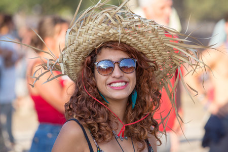 BUDAPEST, HUNGARY - AUGUST 15, 2017 : Unknown girl is a participants of music festival Sziget. Sziget Festival, the Island of Freedom, has ended with the total number of 452.000 Citizensのeditorial素材
