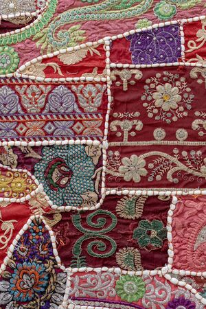 Detail old colorful patchwork carpet. Close upの写真素材