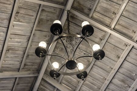 View of vintage ceiling light. Lighting decoration concept. Modern hanging ceiling lamps