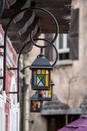 Street lamps with retro design on the street in a mountain village near the city of Da Nang, Vietnam. Close upの写真素材