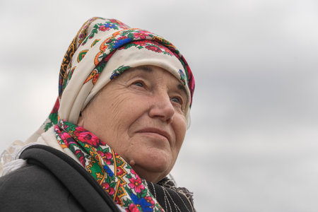 Slavuta, Ukraine - September 22, 2019: Ukrainian women in national costumes take part in the Ethno-eco festival Kolodar in city Slavuta, Ukraineのeditorial素材