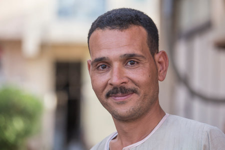Sharm El Sheikh, Egypt - may 17, 2018: Portrait happy egyptian man in old city marke in Sharm El Sheikh, South Sinai, Egyptのeditorial素材