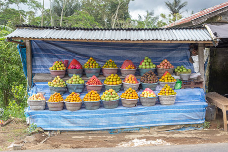 Group ripe fresh fruit on the local street market in Island Bali, Ubud, Indonesia. Close upのeditorial素材