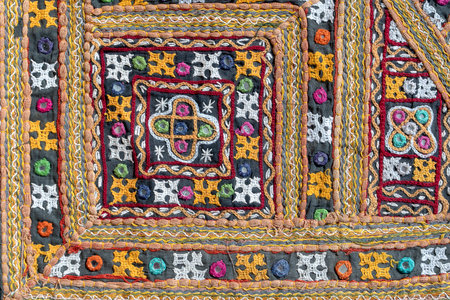 Detail old colorful patchwork carpet. Close upの写真素材