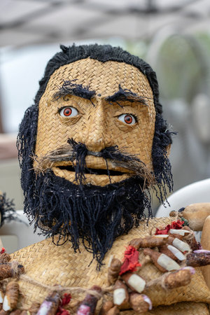 Close up shot of humanoid scarecrow made of straw