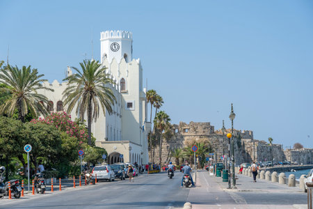 Kos island, Greece - September 04, 2019: Famous Eleftherias square view in the center of old town in island of Kos, Greece. Kos Island is a popular tourist destination in Greeceのeditorial素材