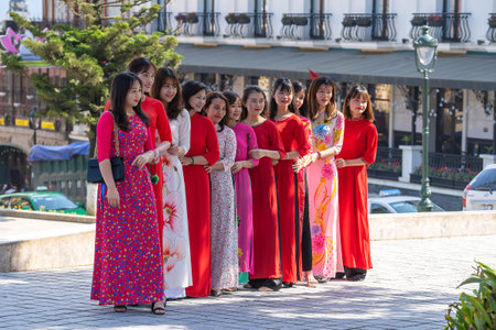 Sapa, Vietnam - March 06, 2020: happy Vietnamese women during the weekend on the street in mountain village Sapa, North Vietnamのeditorial素材