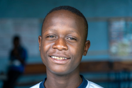 Arusha, Tanzania - December 20, 2019: Unidentified african boy in a local school in Arusha, Tanzania, East Africa, close upのeditorial素材