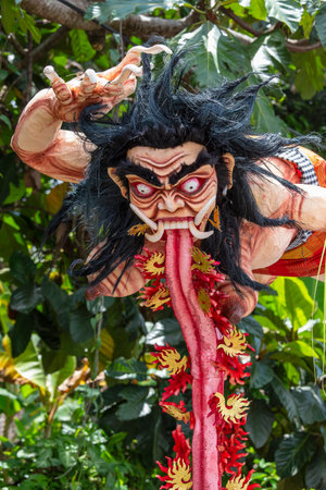 Giant handmade structure, Ogoh-ogoh statue built for the Ngrupuk parade, which takes place on the even of Nyepi day in Ubud, Bali island, Indonesia. A Hindu holiday marked by a day of silenceのeditorial素材