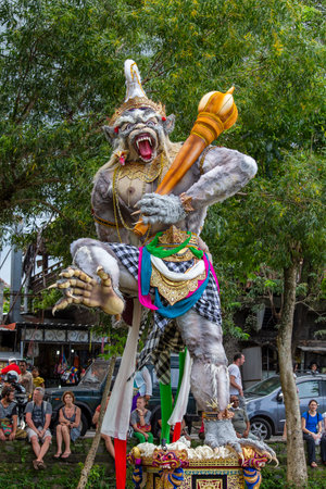 Ubud, Bali, Indonesia - March 20, 2015: Impressive handmade structure, Ogoh-ogoh statue built for the Ngrupuk parade, which takes place on the even of Nyepi day in Bali island, Indonesia, close upのeditorial素材