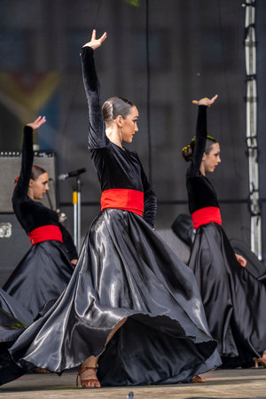 Shepetivka, Ukraine - june 13, 2021: Young performers dance at the Shepetivka City Day street festival, Ukraineのeditorial素材