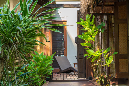Patio next to the house in tropical garden, island Koh Phangan, Thailandの写真素材