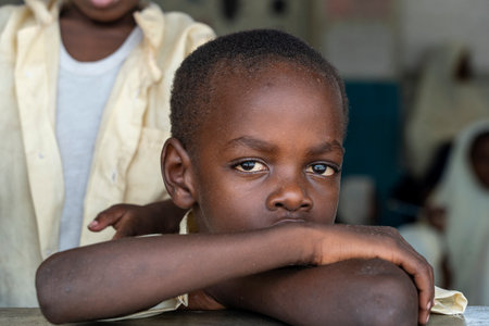 Zanzibar, Tanzania - january 15, 2020: Unidentified african children in a local school after the lesson of Zanzibar, Tanzania, east Africaのeditorial素材