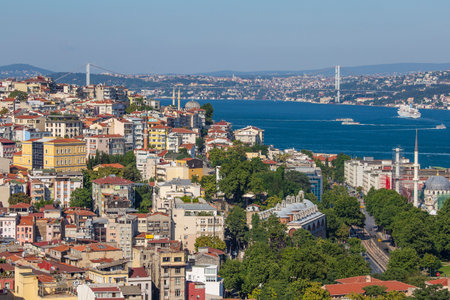 Istanbul, Turkey - july 07, 2015: The architecture of the old buildings and water Golden Horn in Istanbul, Turkeyのeditorial素材