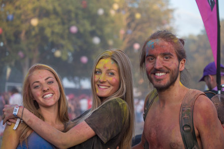 Budapesht, Hungary - Aug 15, 2017: European girls and guys is a participants of music festival Sziget. Sziget Festival, the Island of Freedomのeditorial素材