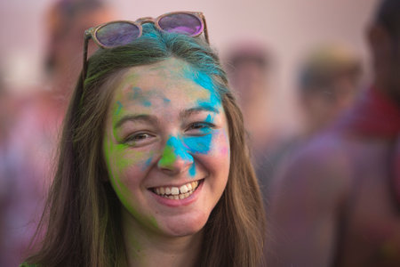 Budapesht, Hungary - Aug 15, 2017: European girl is a participants of cultural and music festival Sziget. Sziget Festival, the Island of Freedomのeditorial素材