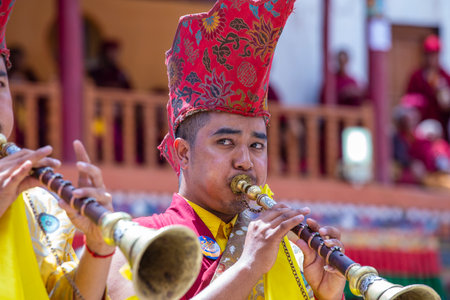 Ladakh, Northern India - june 26, 2015 : Tibetan buddhist monk during Hemis Festival at Ladakh, North Indiaのeditorial素材