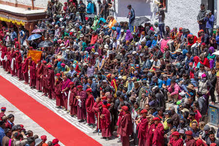 Ladakh, India - june 27, 2015 : Tibetan Buddhist people and tourist in Hemis Festival, that celebrates victory good over evil at Ladakh, North Indiaのeditorial素材