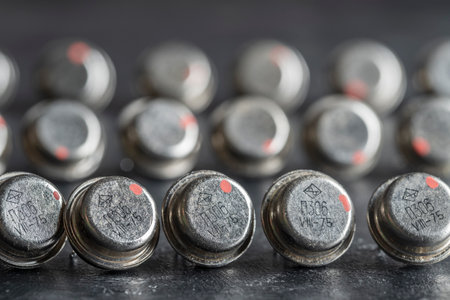Background of vintage radio components, many old transistors made in the ussr, close up radio partsの写真素材