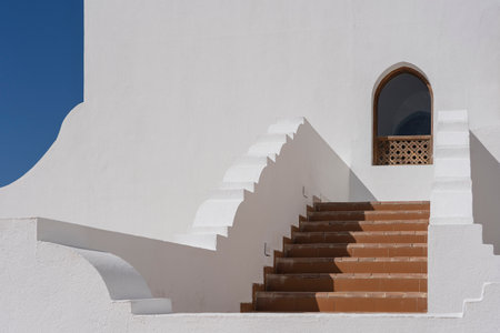 Detail of stairs and white wall of a house on the street of Egypt in Sharm El Sheikh, architecture conceptの写真素材