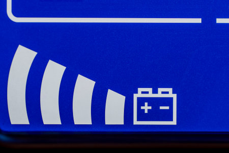 Close up of blue digital display on uninterruptible power supply with automatic voltage stabilizerの写真素材