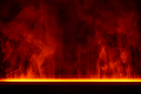 Red vapor on a black background, close up. Abstract flowing steam with smoke.の写真素材