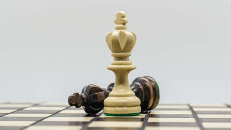 Wooden figures for chess on the board