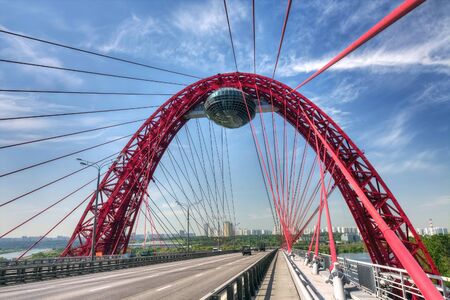 cable stayed bridge over the freewayの写真素材