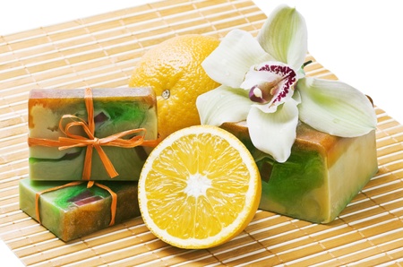 handmade soap with the scent of oranges and orchidsの写真素材