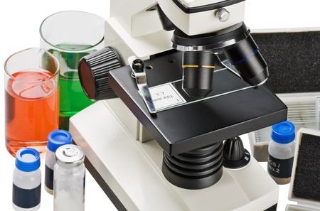 microscope and biological reagents to studyの写真素材