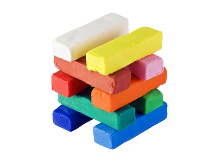 colored clay for sculpture isolated on whiteの写真素材
