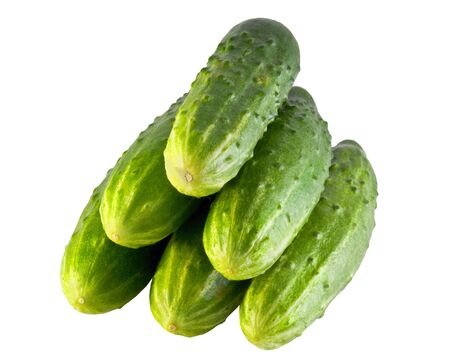 Fresh green cucumber isolated on whiteの写真素材