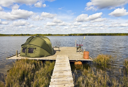 Fishing with an overnight stay at the lakeの写真素材