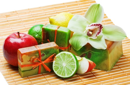 handmade soap with the scent of apples and orchidsの写真素材