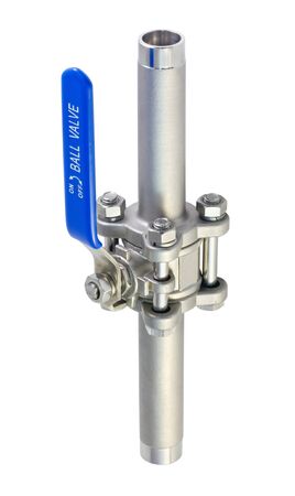 plumbing valve with a blue pen isolatedの写真素材