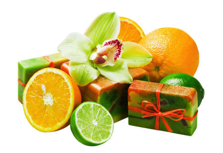 handmade soap with the scent of orange and orchidの写真素材