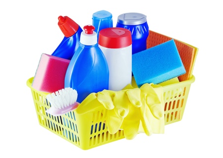 various household chemicals and tools for cleaningの写真素材