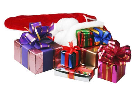 Christmas decoration gifts on a white backgroundの写真素材