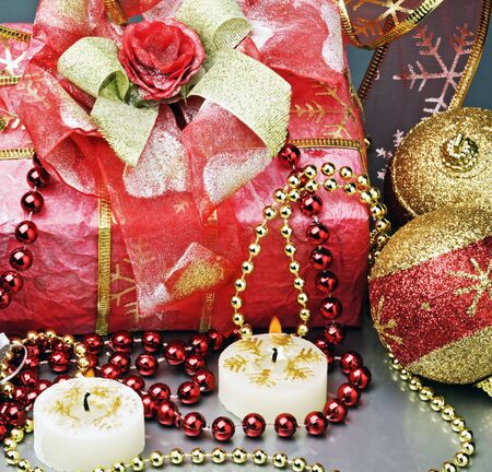 christmas gift and different decorations to the holidayの写真素材
