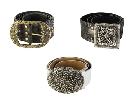  Various women's Leather straps with metal badge isolatedの写真素材