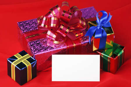 Christmas Card with gift boxes and Christmas ornaments