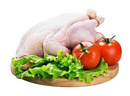 chicken with vegetables isolated on white backgroundの写真素材