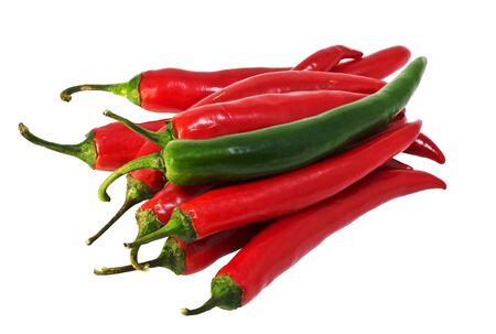 red and green chilli peppersの写真素材