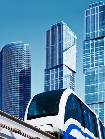 modern monorail in the city of skyscrapers 